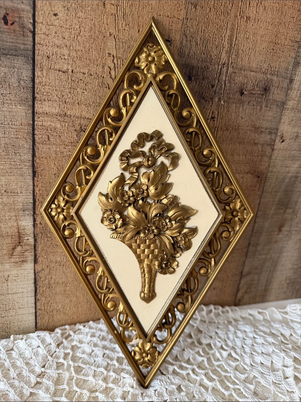 VTG MCM Hollywood Regency Diamond Shaped Wall Plaque